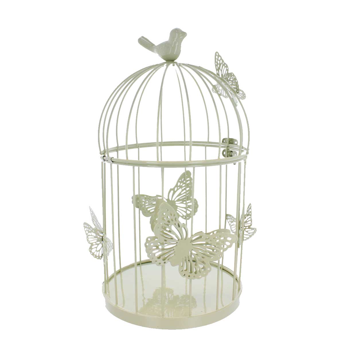 PMS Vogelkäfig-Übertopf Mit Schmetterlings-Design – Cremefarben, Metall, 30 Cm Hoch, Mit Aufhänger